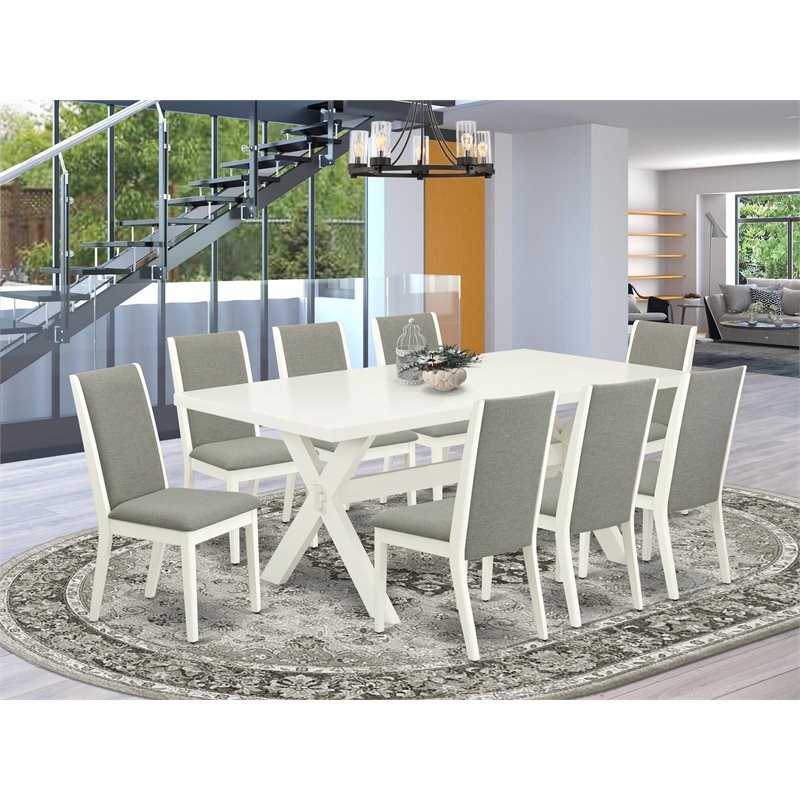 East West Furniture X-Style 9-piece Traditional Wood Dining Set in White