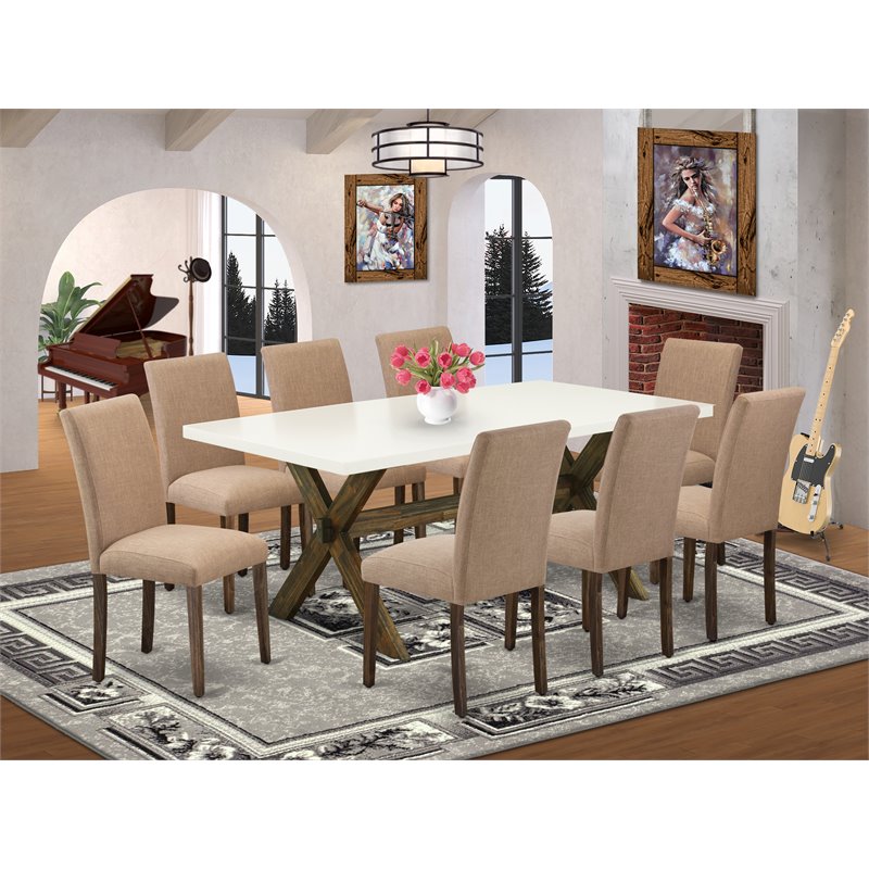 East West Furniture X-Style 9-piece Wood Dining Room Set in Jacobean Brown