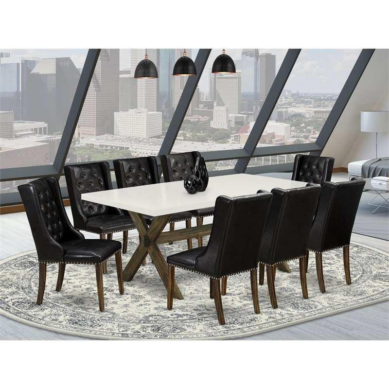 East West Furniture X-Style 9-piece Wood Dining Room Table Set in Jacobean Brown