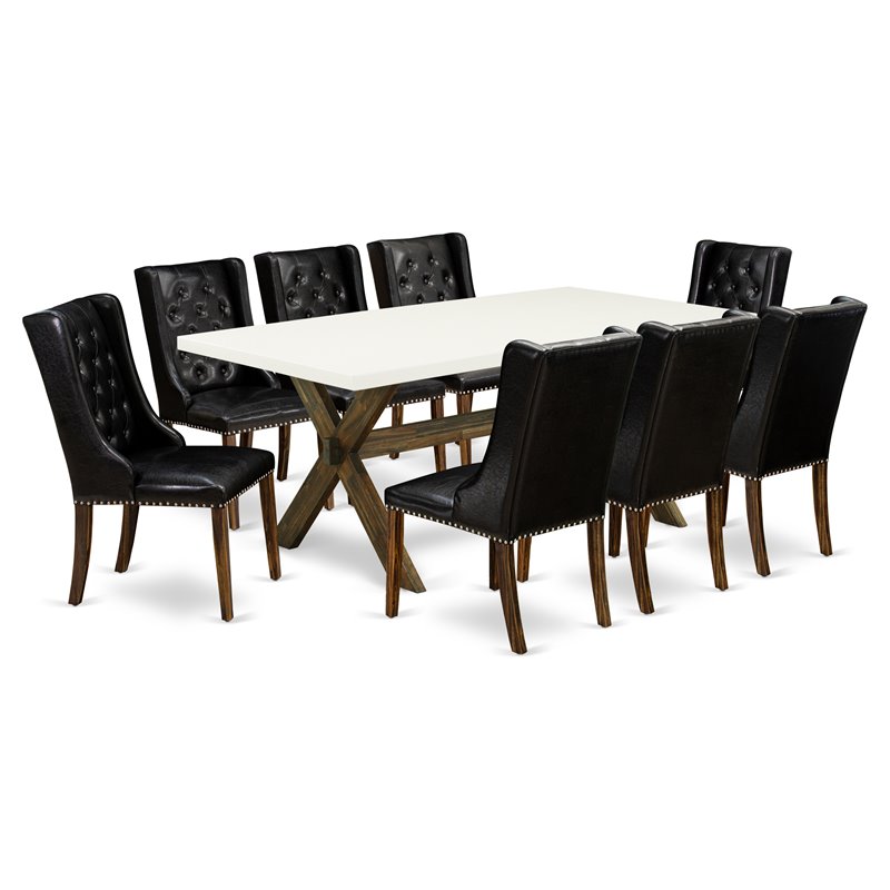 East West Furniture X-Style 9-piece Wood Dining Room Table Set in Jacobean Brown