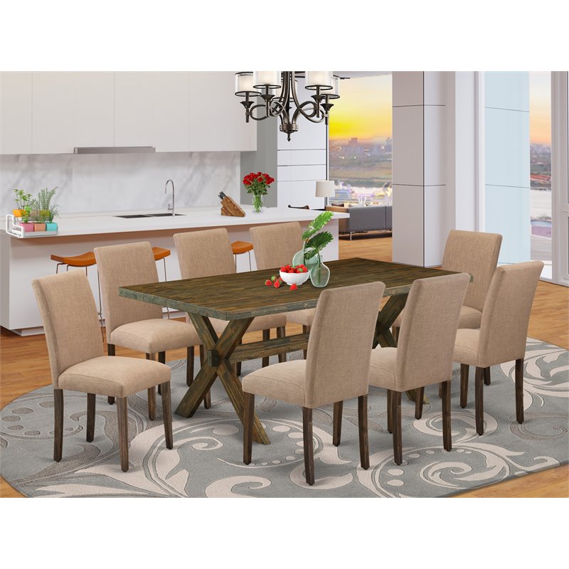 East West Furniture X-Style 9-piece Wood Dining Set in Brown/Light Sable