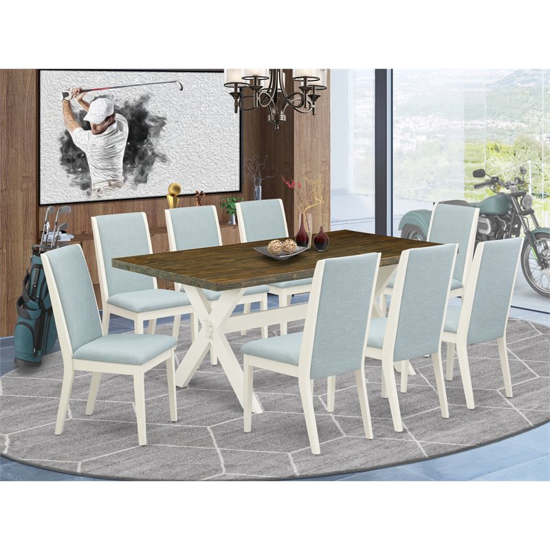 East West Furniture X-Style 9-piece Wood Kitchen Set in Jacobean Brown