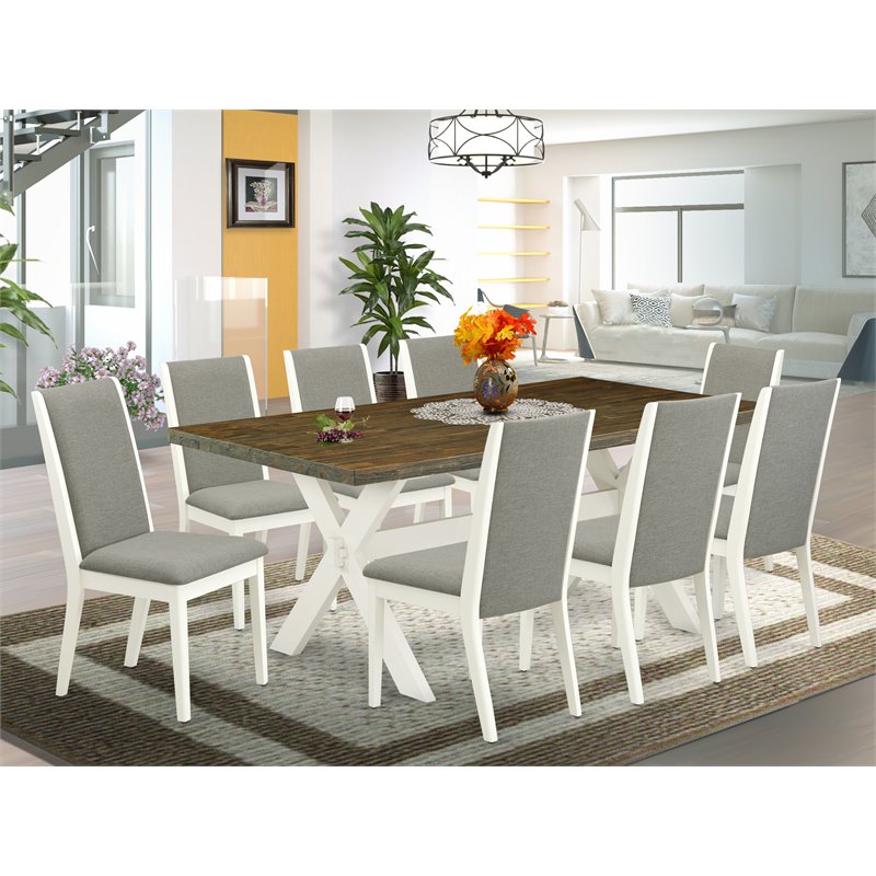 East West Furniture X-Style 9-piece Wood Dining Set in Linen White/Shitake