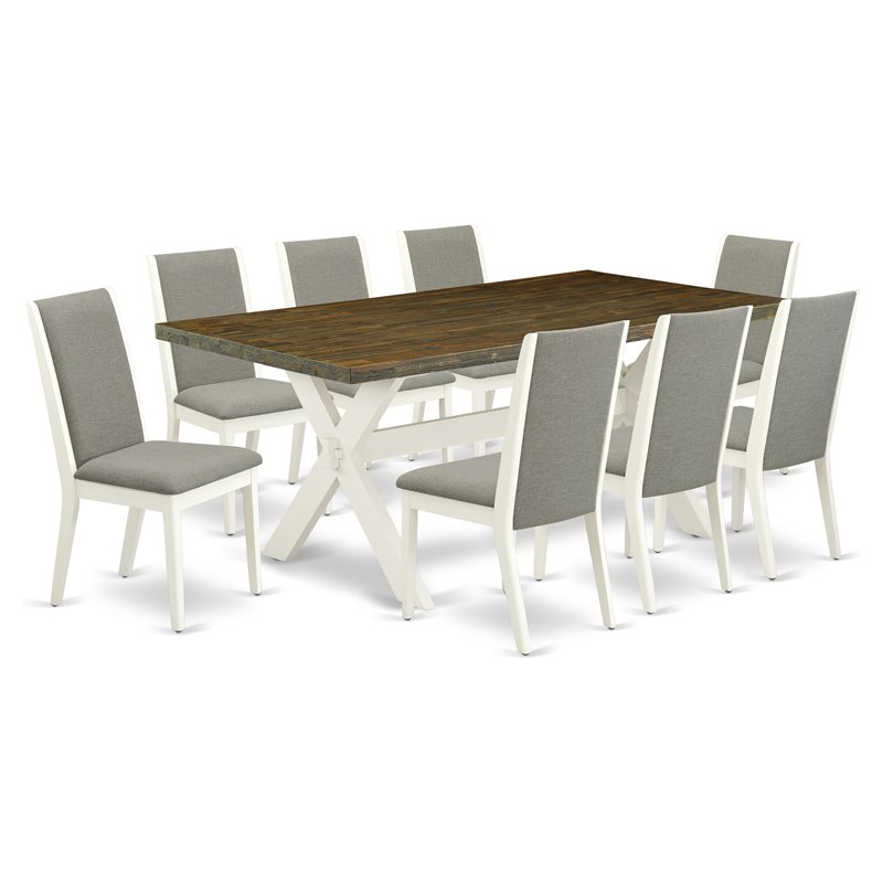 East West Furniture X-Style 9-piece Wood Dining Set in Linen White/Shitake