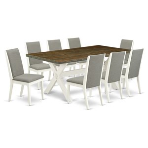 East West Furniture X-Style 9-piece Wood Dining Set in Linen White/Shitake
