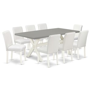 East West Furniture X-Style 9-piece Wood Dining Set in White/Cement