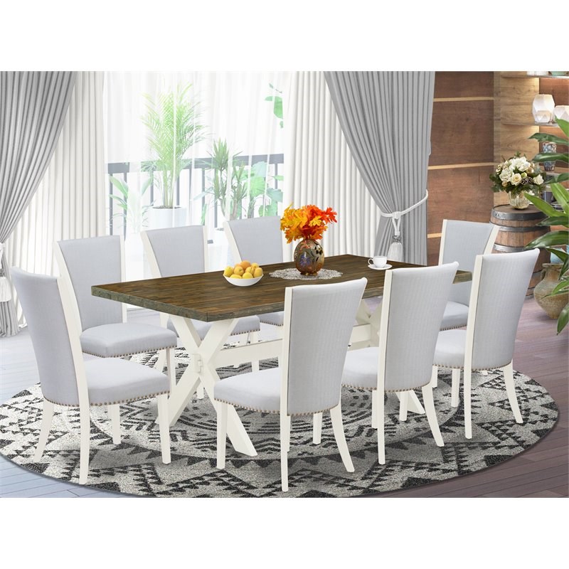 East West Furniture X-Style 9-piece Wood Dining Set in White/Distressed Jacobean