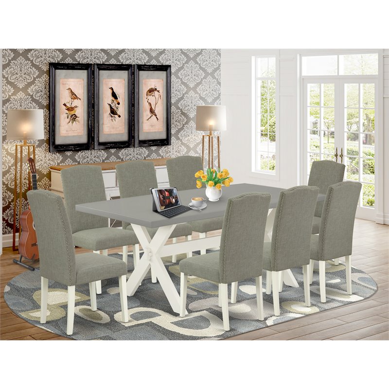 East West Furniture X-Style 9-piece Wood Dining Set in White/Dark Shitake