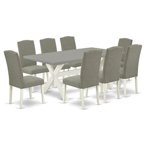 East West Furniture X-Style 9-piece Wood Dining Set in White/Dark Shitake