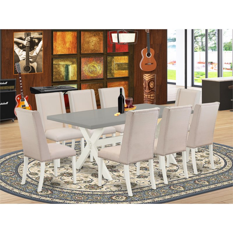 East West Furniture X-Style 9-piece Wood Dining Set in Linen White/Cream