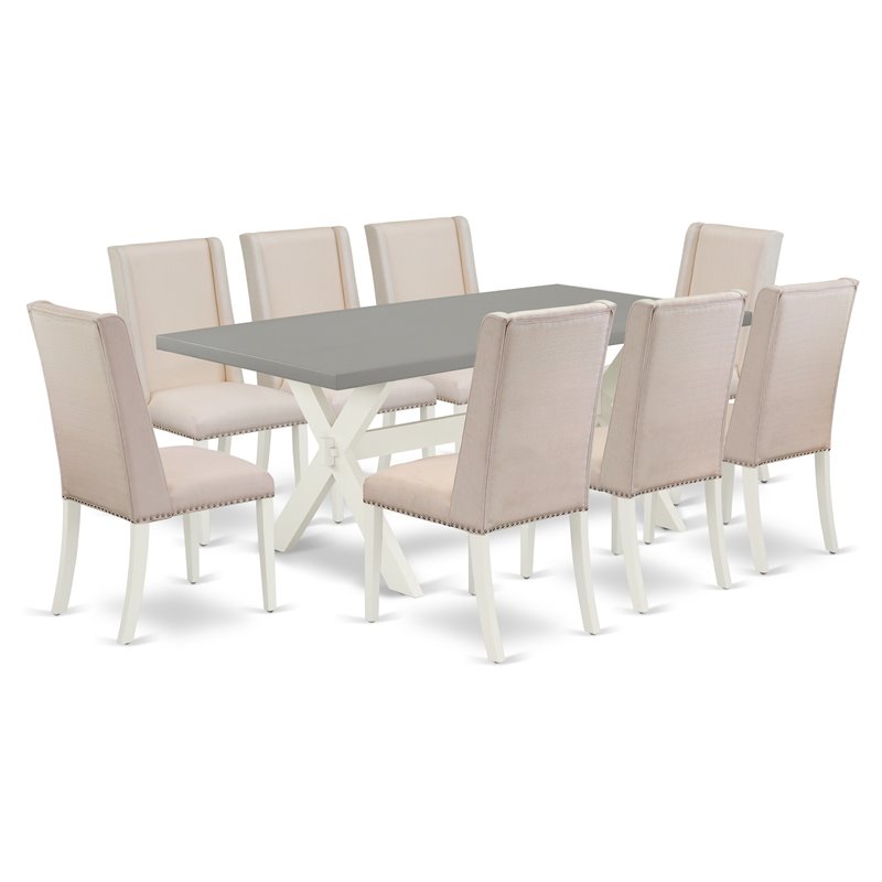 East West Furniture X-Style 9-piece Wood Dining Set in Linen White/Cream