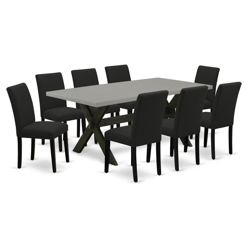 East West Furniture X-Style 9-piece Wood Dining Room Set in Black Finish