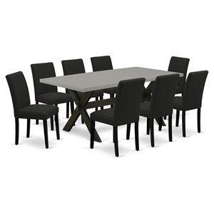 East West Furniture X-Style 9-piece Wood Dining Room Set in Black Finish