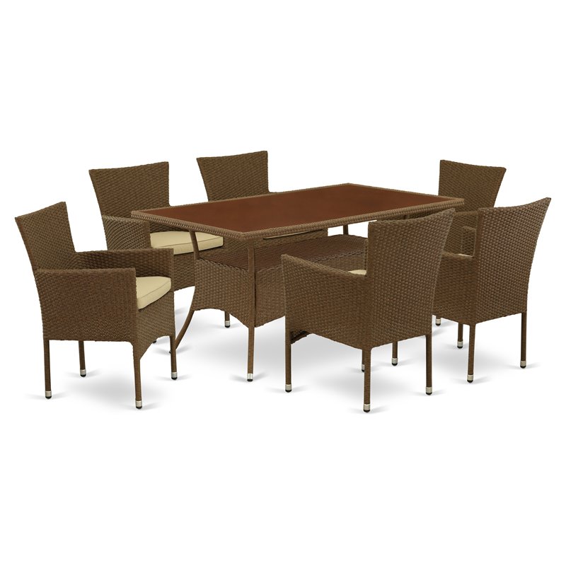 East West Furniture Oslo 7-piece Modern Metal Patio Set in Brown