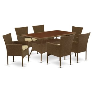 East West Furniture Oslo 7-piece Modern Metal Patio Set in Brown
