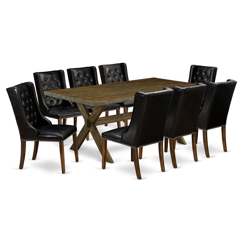 East West Furniture X-Style 9-piece Wood Dining Set in Jacobean/Black