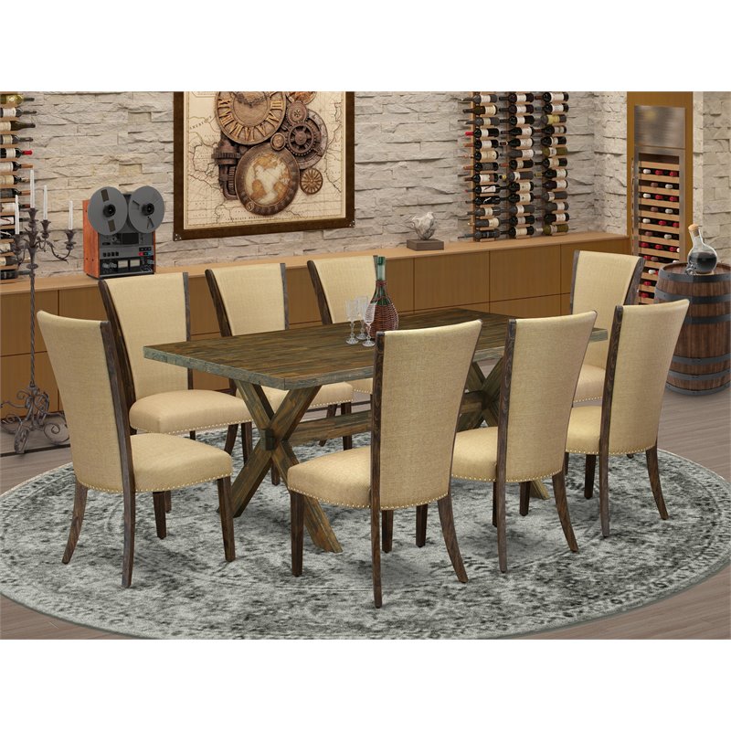 East West Furniture X-Style 9-piece Wood Dining Set in Brown