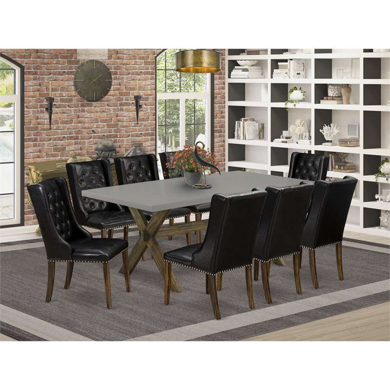 East West Furniture X-Style 9-piece Wood Dining Set in Jacobean Brown
