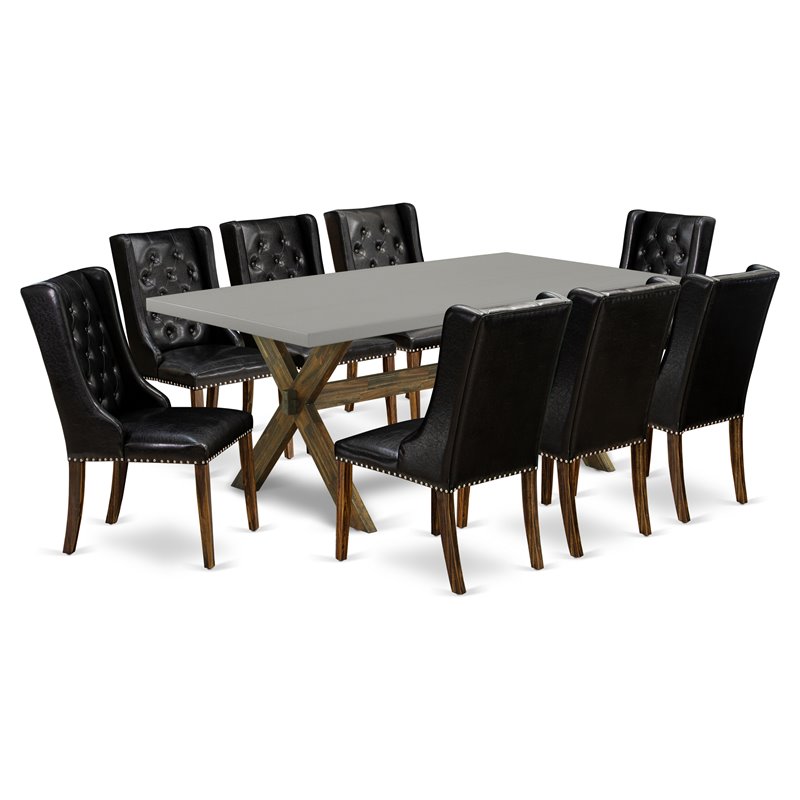 East West Furniture X-Style 9-piece Wood Dining Set in Jacobean Brown