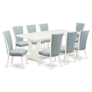 East West Furniture V-Style 9-piece Wood Dining Set with Fabric Seat in White