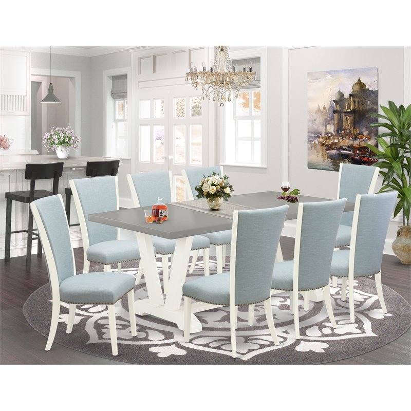 East West Furniture V-Style 9-piece Wood Dining Set with Cushion Seat in White