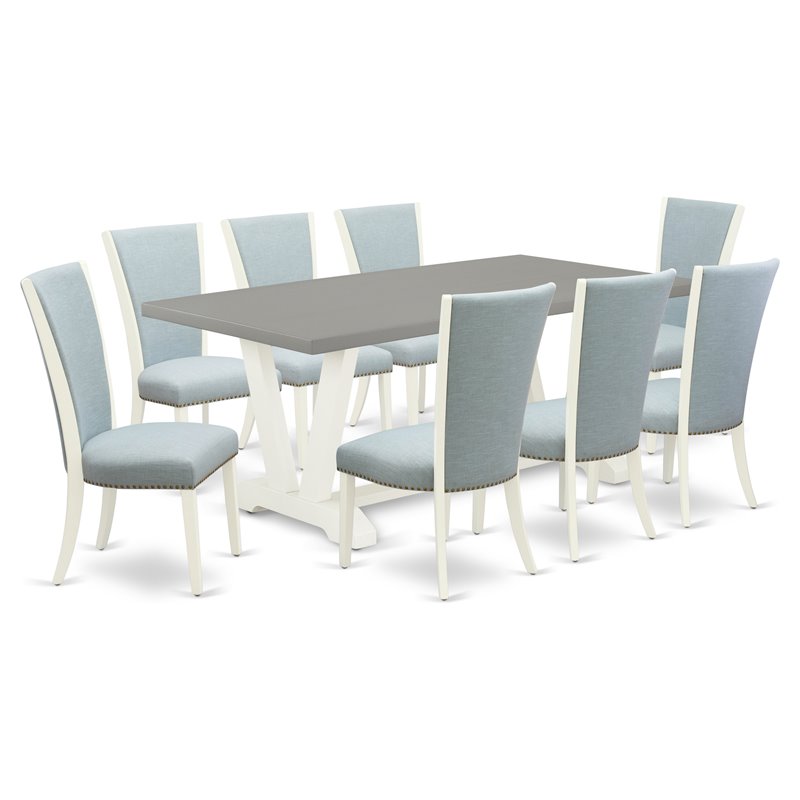 East West Furniture V-Style 9-piece Wood Dining Set with Cushion Seat in White