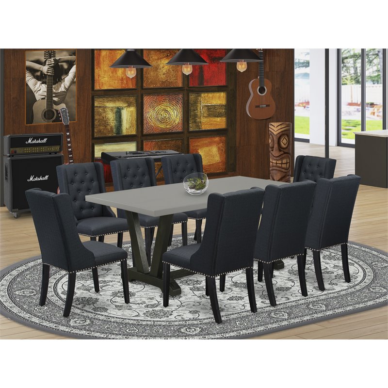 East West Furniture V-Style 9-piece Wood Dining Room Set in Wire Brush Black
