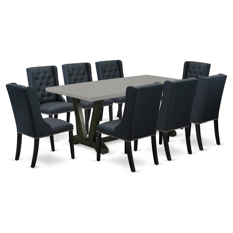East West Furniture V-Style 9-piece Wood Dining Room Set in Wire Brush Black