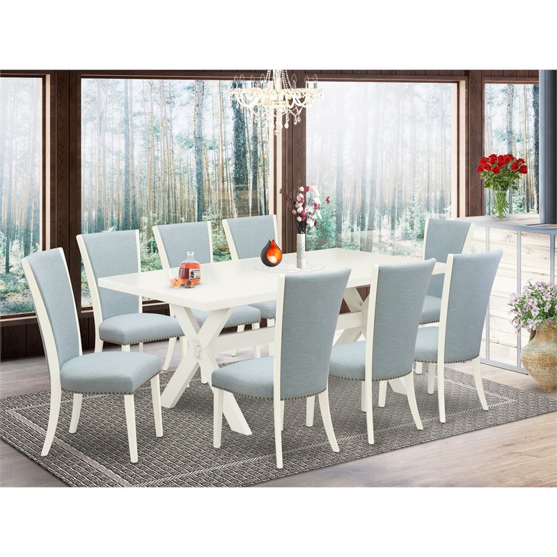 East West Furniture X-Style 9-piece Wood Dining Set with Fabric Seat in White