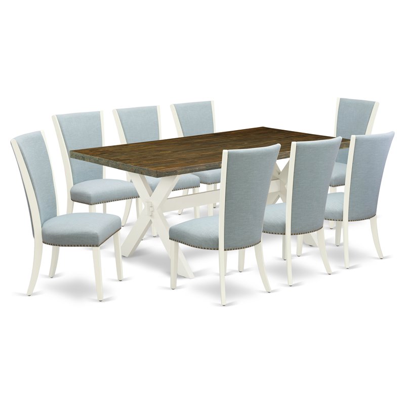 East West Furniture X-Style 9-piece Wood Dining Set with Linen Seat in White