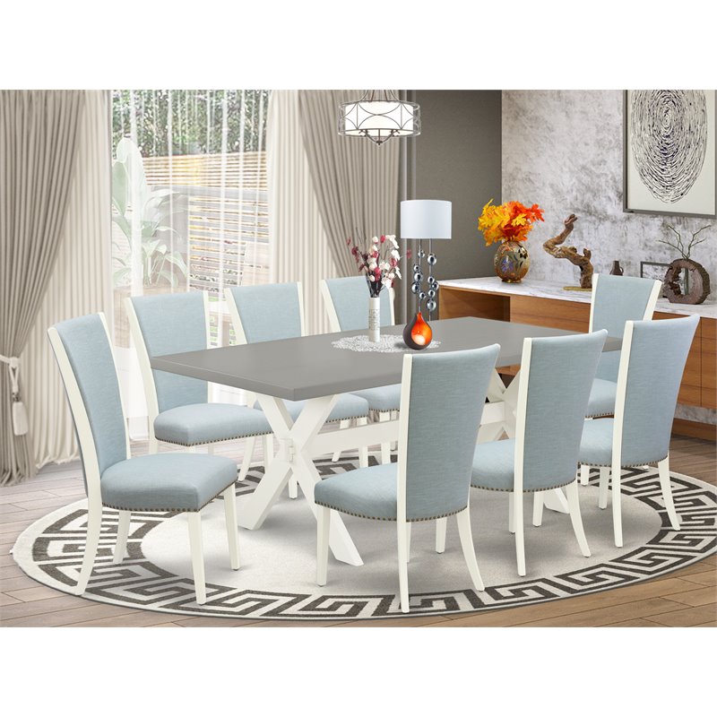 East West Furniture X-Style 9-piece Wood Dining Set with Cushion Seat in White