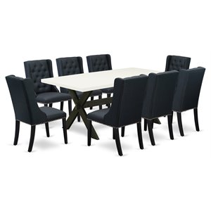 East West Furniture X-Style 9-piece Wood Dining Room Table Set in Black Finish