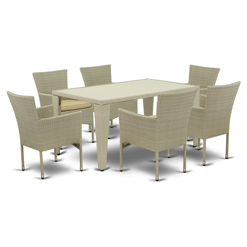 East West Furniture Gudhjem 7-piece Patio Dining Set with Armchairs in Natural