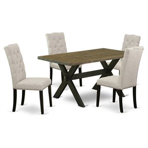 East West Furniture X-Style 5-piece Wood Dining Set in Black/Doeskin