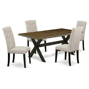 East West Furniture X-Style 5-piece Wood Dining Set in Black and Doeskin