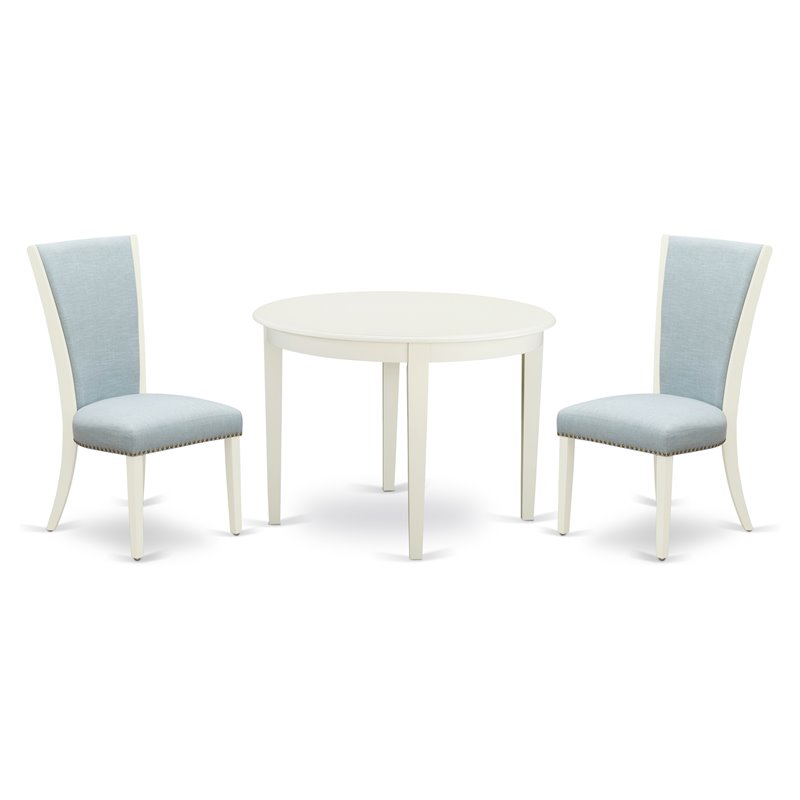 East West Furniture Boston 3-piece Wood Dining Set in Linen White/Baby Blue