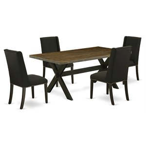 East West Furniture X-Style 5-piece Wood Dining Set in Wire Brushed Black