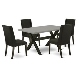 East West Furniture X-Style 5-piece Wood Dining Set in Black and Cement