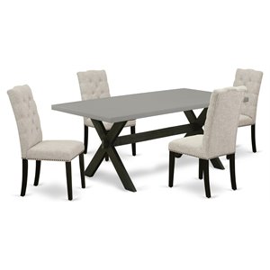 East West Furniture X-Style 5-piece Wood Dining Table Set in Black and Doeskin