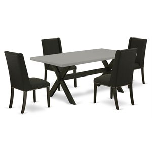 East West Furniture X-Style 5-piece Wood Dining Table Set in Black/Cement