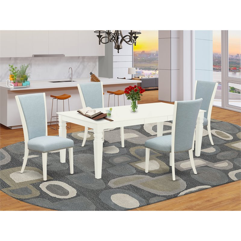 East West Furniture Logan 9-piece Wood Dining Set in Linen White