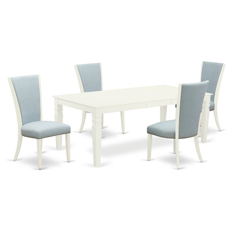 East West Furniture Logan 9-piece Wood Dining Set in Linen White