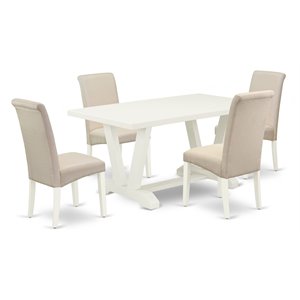 East West Furniture V-Style 5-piece Wood Dinette Set in Linen White