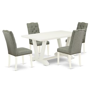 East West Furniture V-Style 5-piece Wood Dining Room Set in Linen White