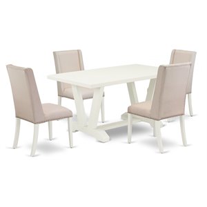 East West Furniture V-Style 5-piece Wood Kitchen Set in Linen White