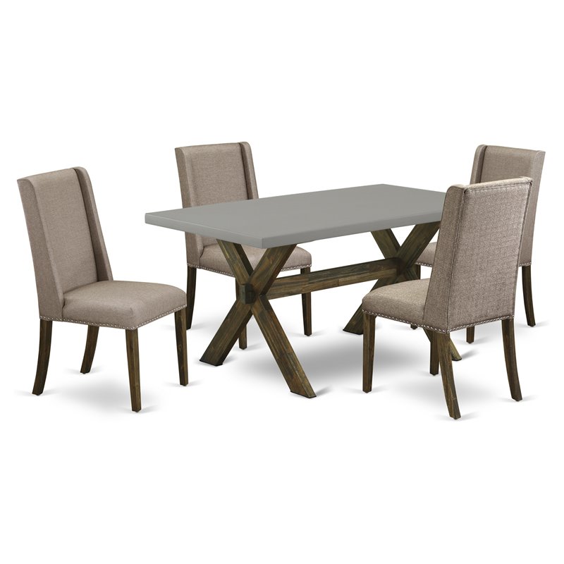 East West Furniture X-Style 5-piece Wood Dinette Room Set in Jacobean Brown