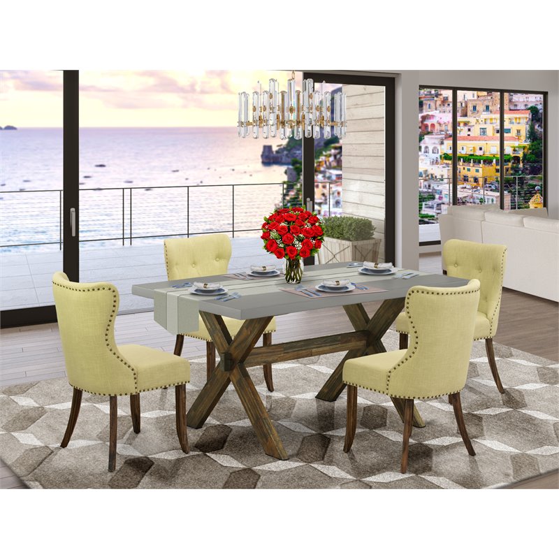 East West Furniture X-Style 5-piece Wood Dining Set in Jacobean Brown/Limelight