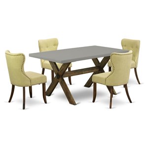 East West Furniture X-Style 5-piece Wood Dining Set in Jacobean Brown/Limelight