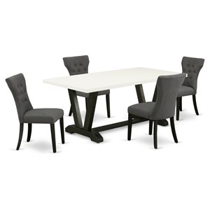 East West Furniture V-Style 5-piece Wood Dinette Table Set in Black Finish