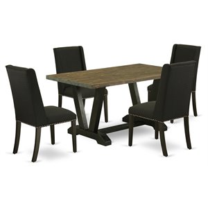 East West Furniture V-Style 5-piece Wood Dining Room Table Set in Black Finish